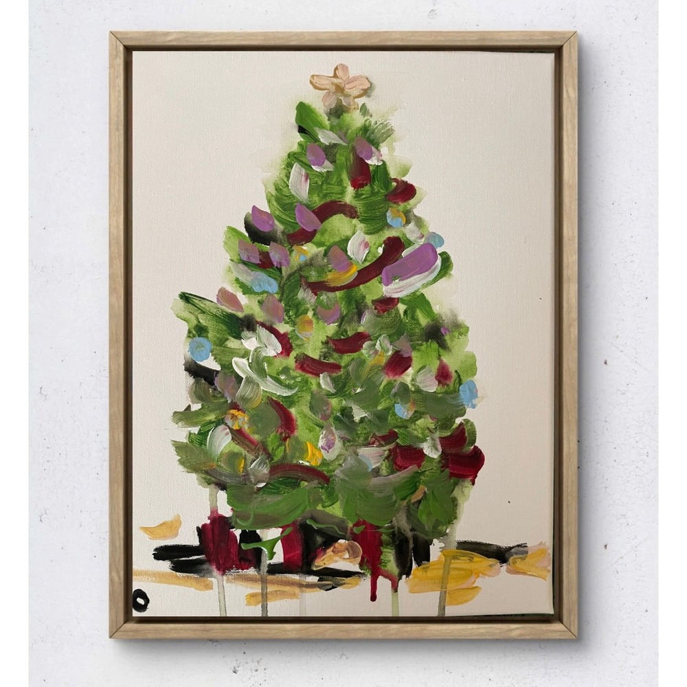 OMAN Original Abstract Impressionist Christmas Tree Oil Painting 11x14 Canvas